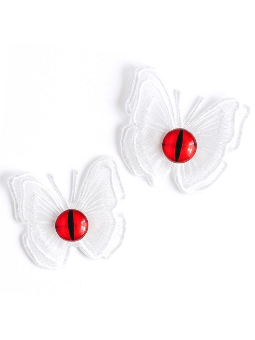 Goth Butterfly Hair Clips White Lace Red Eyeball Punk Alt 2 Pc Set